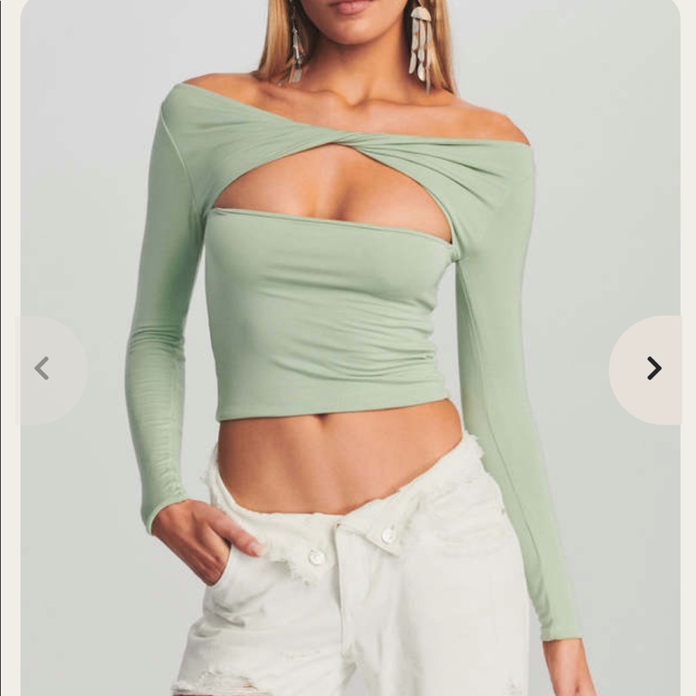 SER.O.YA Sage Green Off-Shoulder Top